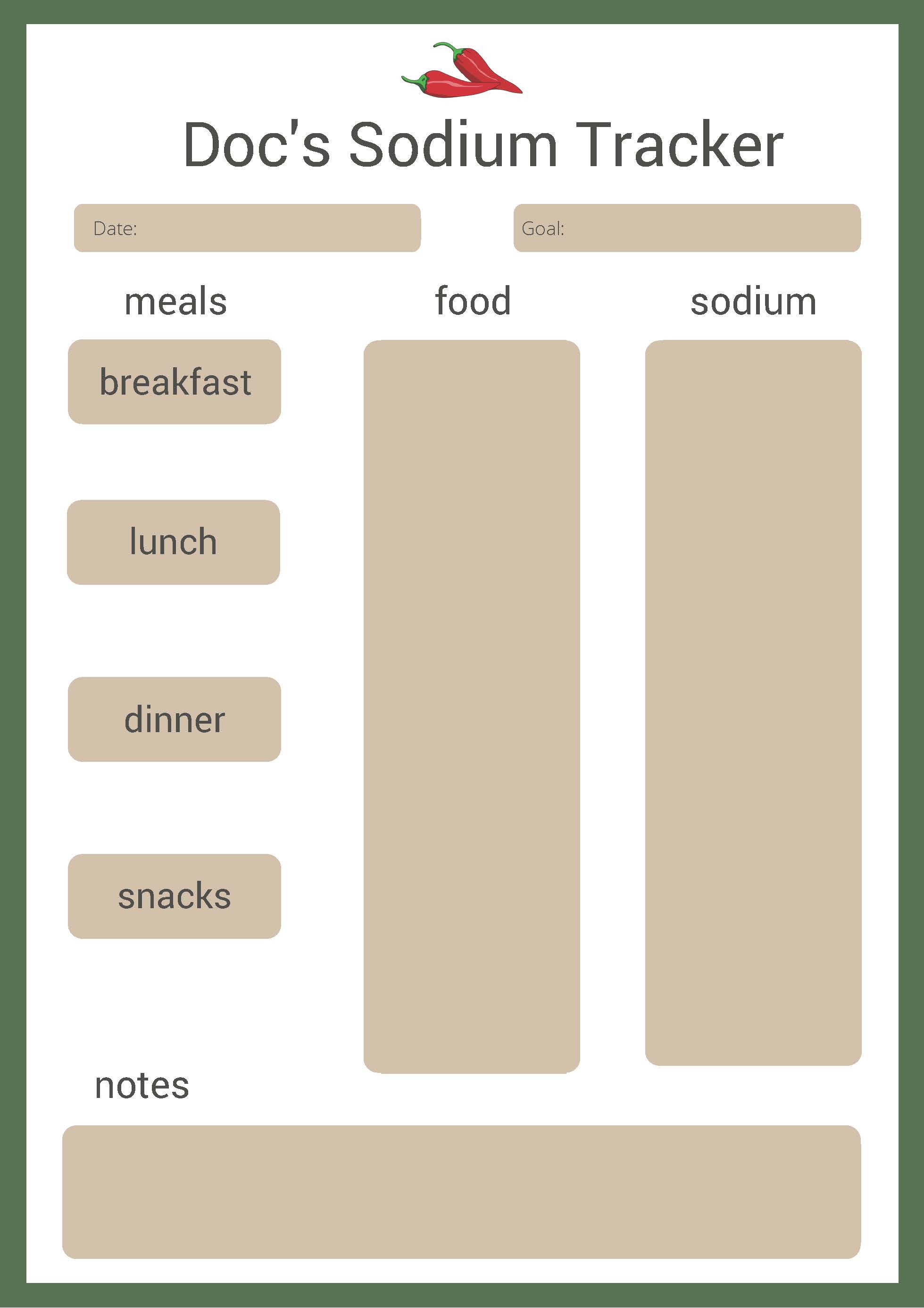 Downloadable Health Tracker Doc's SaltFree